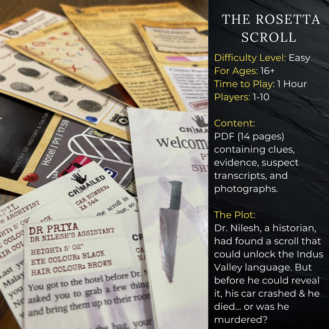 The Rosetta Scroll | Print & Play | Murder Mystery Case File Game