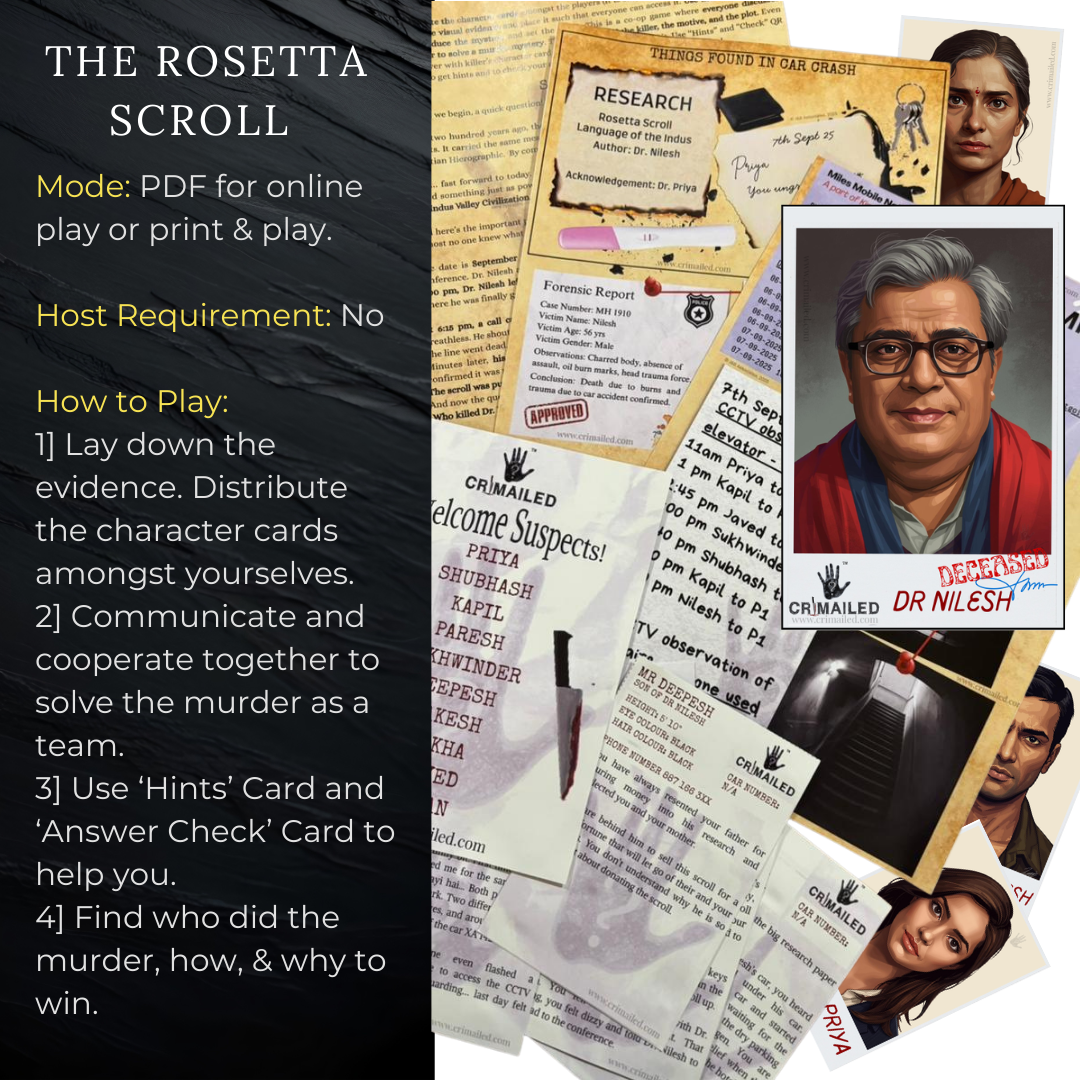 The Rosetta Scroll | Print & Play | Murder Mystery Case File Game